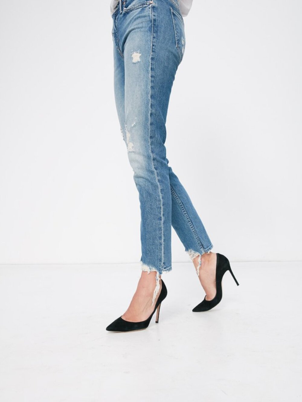 Mother The Flirt Cold Feet Frayed Stretchy Distressed High Rise Jeans Size 28
